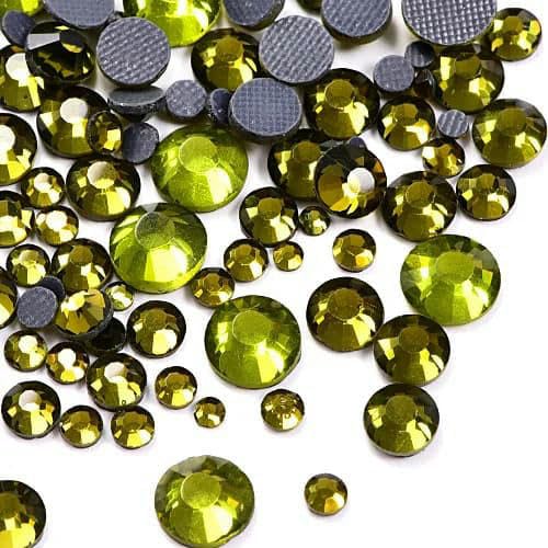 Glitzerkristall-Hotfix-Strasssteine, Strass, DIY-Nähzubehör, Kristalle, Diamanten für Kleidung, Kleider, Vestidos, Olive, SS20, 1440 Stück von SHHEG