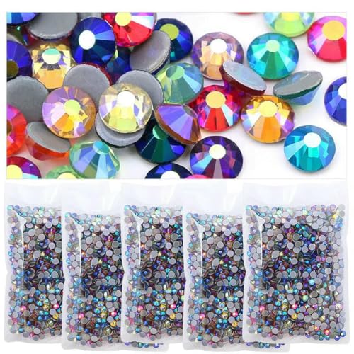 Großhandel Hotfix-Strass-Glitzer-Strass AB-Kristall Flatback Diamant-Edelsteine Dekorative Steine Strass für Kleider-Kleidungsstücke-Mix-Farben AB-SS12-1440 Stück x 5 Beutel von SHHEG