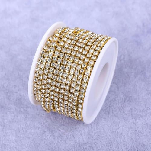 Kristall, 10 Yard, Strass-Besatz, Stein-Cup-Kette, Gold, Diamant-Strass, dekorative Applikation, Kristallbesatz für Kleider, Kristall mit Gold, SS12, 10 Yard von SHHEG