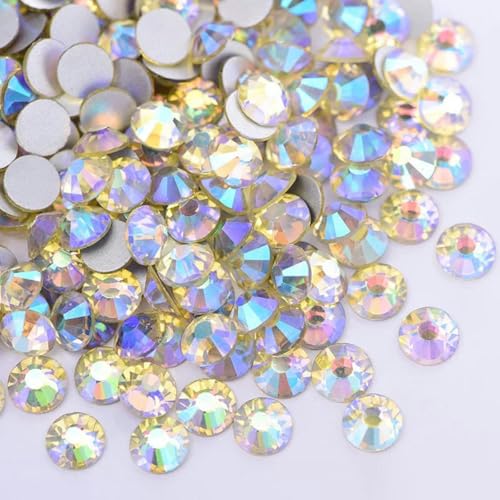 Mix-Größen, Kristall AB, bunt, nicht Hotfix-Strass, flache Rückseite, Glasstein, Nagel-Strass, Diamant für DIY-Dekorationen, B117-Jonquil AB-SS12 – 1440 Stück von SHHEG