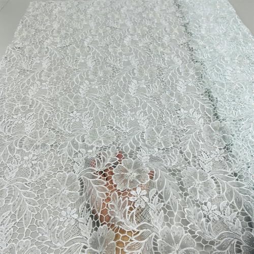 Organza-Spitzenstoff, Kordelstickerei, weiße französische Spitze mit Steinen, weiche, trockene Spitze, Kleiderstoffe für Damen, 5 Yards-wie abgebildet_a-5yard von SHHEG