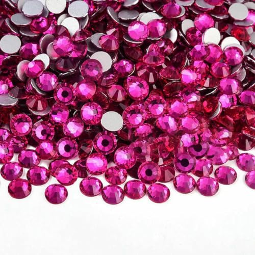 SS3-SS30 Hot Pink Rose Nicht Hot Fix Strass Flatback Kristalle Perlen 3D Nail Art Strass Glaskristallnägel Nicht HotFix-Rose B-ss3-1440Stk von SHHEG