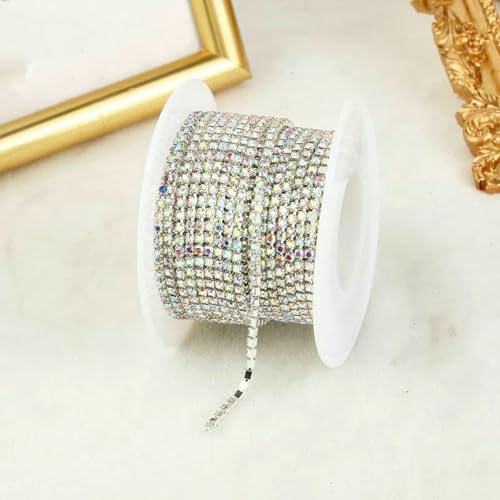 SS4.5-SS18 (1,5 mm-4,5 mm) glitzernde, klare Kristall-Strass-Cup-Kette zum Aufnähen von Strass-Besatz für DIY-Kleidung, Bastel-Cup-Kette, Silberkristall AB-SS6 (2 mm), 1 Yard von SHHEG