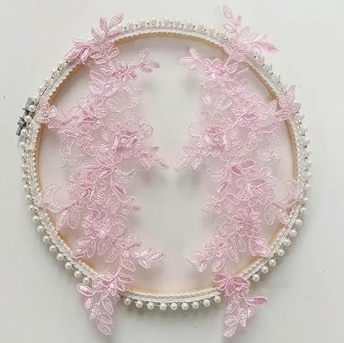 Stück/2 Paar zarte Hochzeitsschleier, Kopfschmuck, Spitzenapplikation, Spitzenbesatz, Kleid, DIY, Pailletten-Spitzenzubehör, rosa, 4 Stück von SHHEG