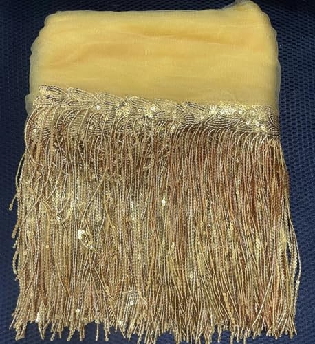 Yards 30 cm-Dunkelgelb-30 cm breit-5 YARDS Stoffbesätze für Hochzeits-, Party- und Kleiderfransen, Pailletten-Spitzenband, handgefertigtes Näh- und Kleidungszubehör von SHHEG