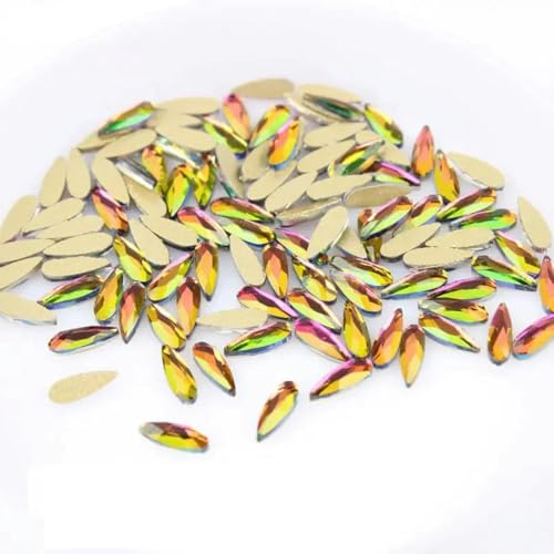 wholesale 2 * 6 mm kleinster Wassertropfen mit flacher Rückseite, speziell geformte Kristall-Nagelkunststeine, 3D-personalisierte Dekoration, bunt, 100 Stück von SHHEG