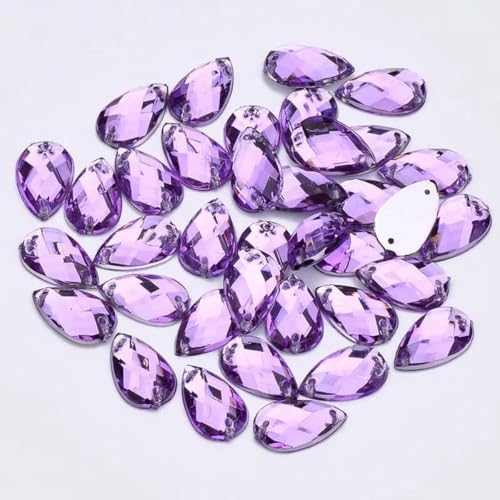 x 13 mm, 18 x 25 mm, dunkelgrün, zum Nähen, Tropfen-Strass, flache Rückseite, Strass-Kristall für Handarbeiten, Kleidung, Basteln, Hellviolett, 18 x 25 mm, 100 Stück von SHHEG