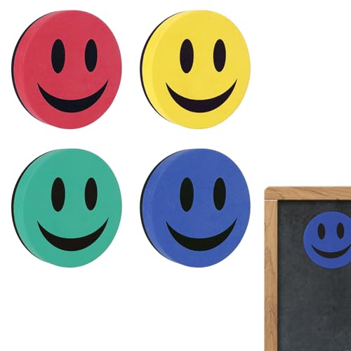 SHIDOW Smiley trocken abwischbarer Radiergummi, niedlicher Smiley-Gesicht, Magnet-Trockenradierer, Kreidetafel-Radierer mit Filz für Klassenzimmer, Büro, Zuhause (4 Stück) von SHIDOW