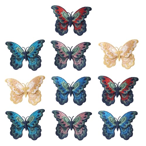 SHIDXIB 10 x bunte Schmetterlings-Stickerei-Aufnäher für modische DIY-Projekte auf Kleidung, Bastelbedarf von SHIDXIB