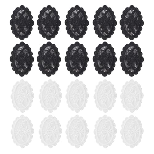 SHIDXIB 20 Stück weiß-schwarze, wasserlösliche, hohle Stoff-Aufkleber, DIY-Spitzen-Zubehör, Aufnäher für zarte Designs, Basteln von SHIDXIB