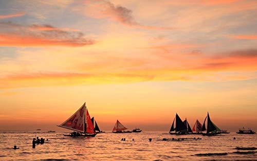 SHILIHOME Malen nach Zahlen, Sonnenuntergang in Boracay, Philippinen, zum Selbermachen, einzigartig von SHILIHOME