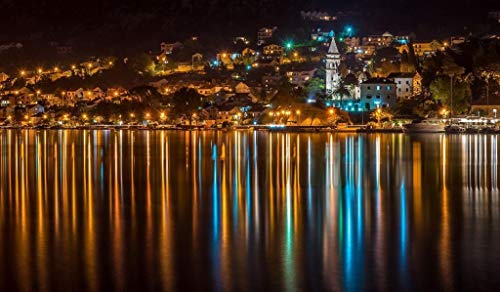 SHILIHOME Nachtlichter Architektur Reflexion Kirche Montenegro Stadt Malen nach Zahlen DIY einzigartig von SHILIHOME