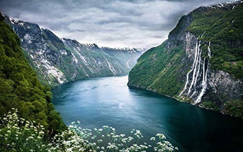 SHILIHOME Norwegischer Fjord Landschaftsbilder, DIY 5D Diamant Malen nach Zahlen, einzigartige Kits Home Wall Decor Kristall Strass Wanddekoration Kreuzstich von SHILIHOME