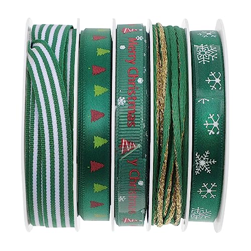 1 Satz Weihnachtsband Ribbons Ribbon Band Verpackungen Für Pailettenband Weihnachts Dekoration Bänder Grünes Band Bedrucktes Geschenkband Diy Bastelband Polyester 5st SHINEOFI von SHINEOFI