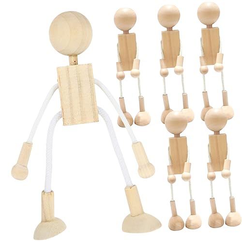 SHINEOFI 1 Satz Cartoon- Aus Holz Peg-puppen-kits Roboter Puppenhaus Figuren Steckpuppen Bemalt Steckpuppen Unvollendet Gemacht Heimwerken Miniatur Baumwolle 6st von SHINEOFI