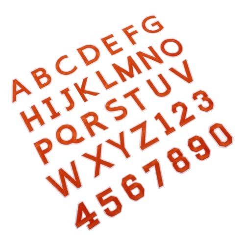 SHINEOFI 1 Satz Gestickte Aufnäher Jeans-patch Buchstabenflecken Bastelaufnäher Aus Stoff Flicken Nummern Aufbügeln Aufnäher Für Bekleidungskappen Fußball-aufnäher Orange Stickgarn 72st von SHINEOFI