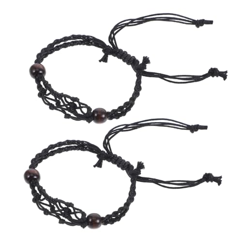 SHINEOFI 1 Satz Gewebtes Netzarmband Armbänder Halskette Bettelarmband Kristalle Und Steine ​​Kristallkäfigarmband Kristallarmbandhalter Leeres Käfigarmband Edelsteinhalter Schwarzes 2Stk von SHINEOFI