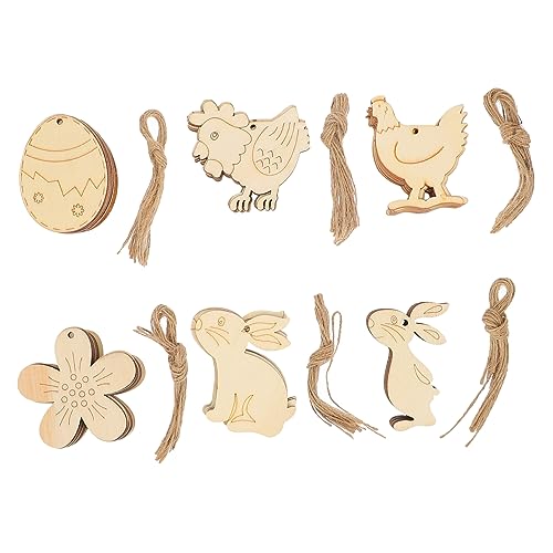 SHINEOFI 1 Satz Kaninchen Ei Chips DIY Malerei Ornamente DIY Anhänger Khaki Holz 60 Stück von SHINEOFI