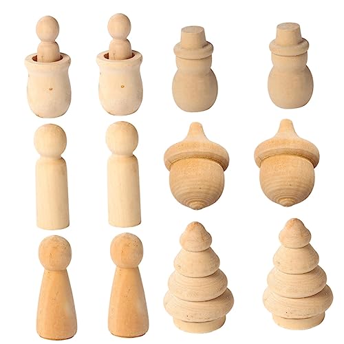 SHINEOFI 1 Satz Satz Puppen Holzfiguren Holz Figuren Unvollendete Holzornamente Puppenteile Puppenbasis Peg-puppenkörper Holz Formt Figuren Handwerk Kunstprojekte Figuren Muhe Khaki 12st von SHINEOFI