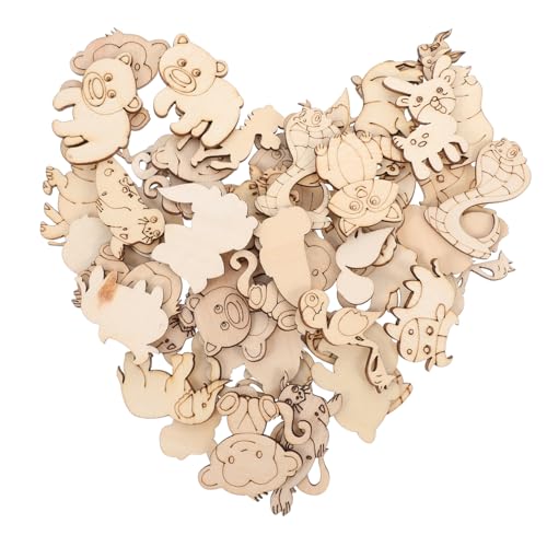 SHINEOFI 1 Satz Tierische Holzspäne Holzdekor Holzplatten Holzausschnitte Basteln Unvollendete Holzverzierungen Tierfiguren Holz Holzhandwerk Tierausschnitte Süße Tierscheibe Beige 50 Stück von SHINEOFI