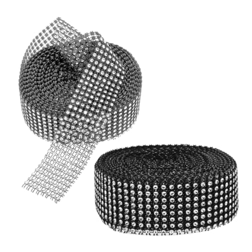 SHINEOFI 2 Rollen Diamantfurnier Hochzeitstortendekorationen Funkelndes Strassband Bling-mesh-band Strassband Für Kuchen Glitzerbesatz Schwarzes Netzband Heimkehrband Bling-band Harz von SHINEOFI