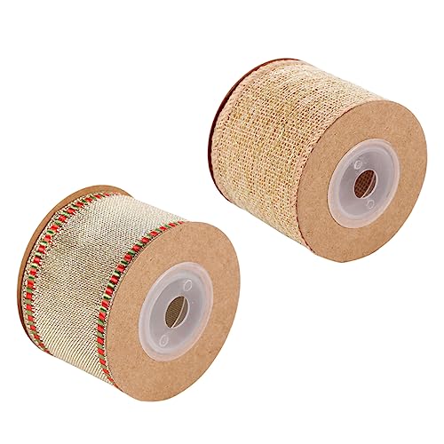 SHINEOFI 2 Rollen Weihnachtsband Haarschleife Band Strumpf Stuffer Leckereien Bastelleinenband Natürliches Juteband Verpackungsband Weihnachts-diy-band Golden Polyester von SHINEOFI