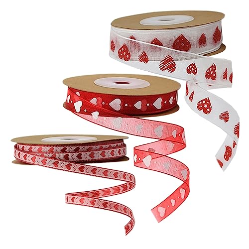 SHINEOFI 2 Sätze Buntes Band Liebe Bögen Valentinstag Bänder Hochzeitsband Herz Seidenband Ribbon Geschenkband Festlich Schleifenband Selber Machen Geschenkbänder Polyester 3 Rollen * 2 von SHINEOFI