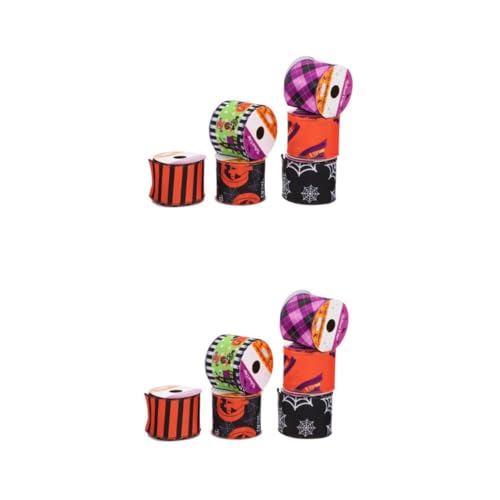 SHINEOFI 2 Sätze Halloween-bänder Praktisches Halloween-zubehör Paketband Grosgrain-bänder Für Bastelbündel Schleife Halloween-bastelband Verdrahtet Aufkleber Polyester 6 Rollen * 2 von SHINEOFI