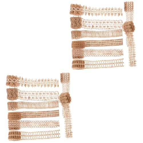 SHINEOFI 2 Sätze Hanfseil Gewebtes Band Chiffonband Gold Dickes Cremefarbenes Band Sackleinen Jute Juteband Mit Jutebesatz Hessisches Stoffband Juteseil Beige Gang Rattan Jute 8 Rollen * 2 von SHINEOFI