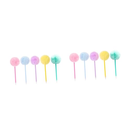 SHINEOFI 2 Sätze Niedlicher Haarballstift Niedliche Pompon Stifte Schreibstifte Mit Pompon Flauschiger Stift Schreibstift Stift Kugelschreiber in Leuchtenden Farben Puffstifte 5 Stück * 2 von SHINEOFI