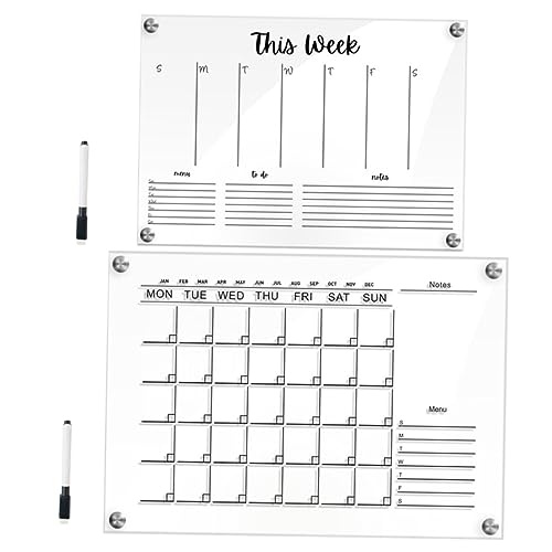 SHINEOFI 2 Sätze Wochenplanertafel Trockenlöschtafel Leuchtendes Zeichenbrett Notizblock Löschbare Notizblöcke Schule Pinnwand Kreidemarker Bleistifte Messageboard Tisch Acryl Transparent von SHINEOFI