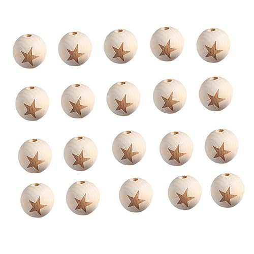 SHINEOFI 20mm Unbehandelte Runde Holzperlen Naturfarbe Ideal Für DIY Projekte Basteln Und Schmuckherstellung Mit Sternmotiv Perfekte Spacer Beads Für Kreative Ideen von SHINEOFI