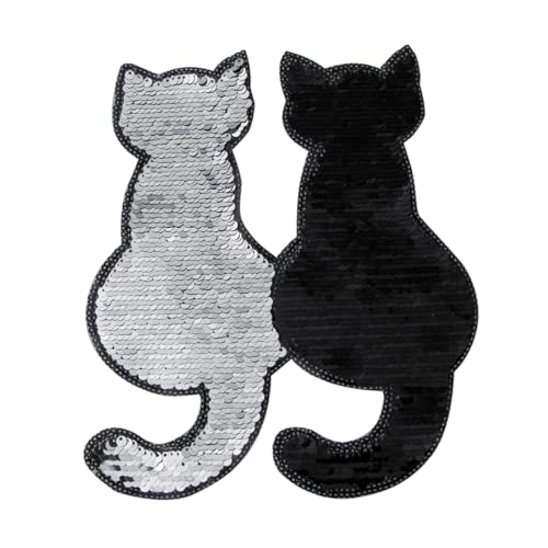 SHINEOFI 2St Stickereiflecken Katzenapplikationen zum Nähen Glitzerdekor Glitzeraufkleber Stoffaufkleber für Bekleidung Kostümaufkleber annähen stitch kleidung Aufnäher Katzen-Patches Black von SHINEOFI