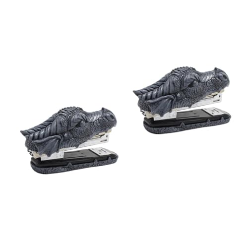 SHINEOFI 2st Alligator-hefter Horror Tierhefter Süßer Hefter Büro Lustiges Briefpapier Halloween Dinosaurier Dekoriert Krokodilkopfstatue Mini-hefter Figur Haustier Grey Harz von SHINEOFI