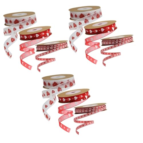 SHINEOFI 3 Sätze Valentinstag Verpackungsband Hochzeitsband Valentinstag Bänder Stift Sackleinen Bögen Seidenband Ribbon Geschenkband Roll Banddekor Herz-design-band Polyester 3 Rollen * 3 von SHINEOFI