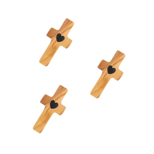 SHINEOFI 3st Ostergriffstücke Mini-gebetskreuz Kreuzen Kreuz Haltend Religionskreuz Kreuzdekor Festival-kreuz-ornament Holzkreuz Handwerk Sammelkreuz Mini-kreuz-ornament Beige Olivenholz von SHINEOFI