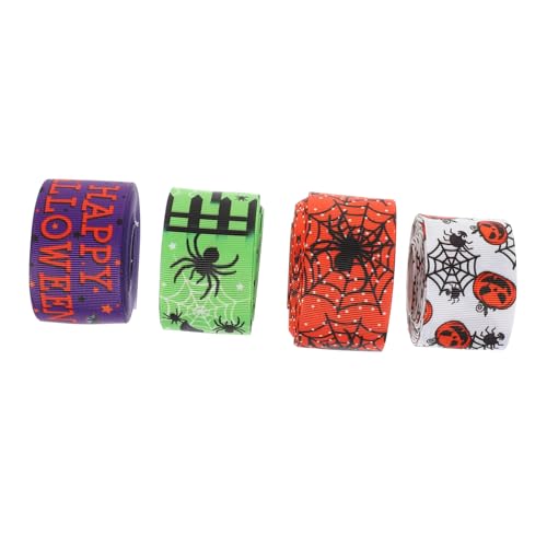 SHINEOFI 4 Rollen Halloween-gurtband Halloween- Zum Verpacken Von Geschenken Hochzeitsdekoration Kranz Dekor Verzierungsgeschenke Geisterband Wickelband Geisterdekor Partyband Polyester von SHINEOFI