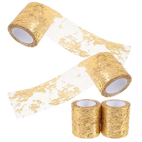 SHINEOFI 4 Rollen Netzband Quaste Hotfix Tür Polyleinengewebe Serviettenringe scrabook dekoration weihnachten hochzeitsdeko Mehrzweck Tüll zum Basteln dekorativer Tüllstoff Polyester Golden von SHINEOFI