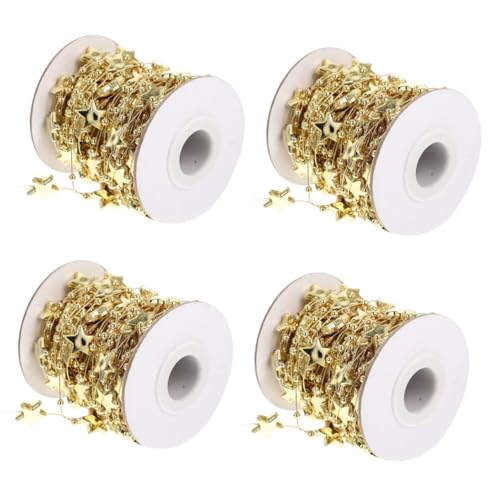 SHINEOFI 4 Rollen Pentagramm-Perlenkette Kreis Anzeige Bausätze Girlande Transporter kunststoffperlen hochzeitsdeko hausdeko multifunktionale Sternperle dekorative Sternperle Plastik Golden von SHINEOFI