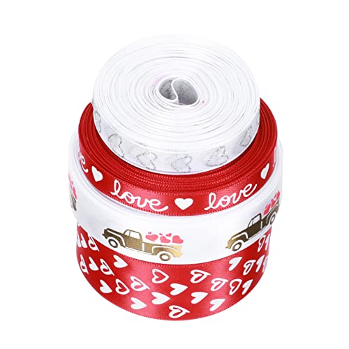 SHINEOFI 4 Rollen valentinstag band ribbon ripsband valentines day dessous party decoration bandfeile Samtband rot Hochzeitsdekoration Geschenkband für DIY- DIY band zubehör Polyester von SHINEOFI