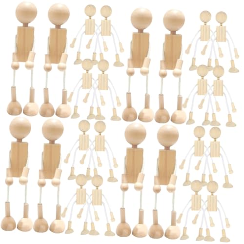 SHINEOFI 4 Sätze Cartoon- Aus Holz Figuren Miniaturen Steckpuppen Bemalt Figur Mini-babypuppen Gemacht Steckpuppen Unvollendet Peg-puppen-kits Puppe Baumwolle 6 Stück * 4 von SHINEOFI