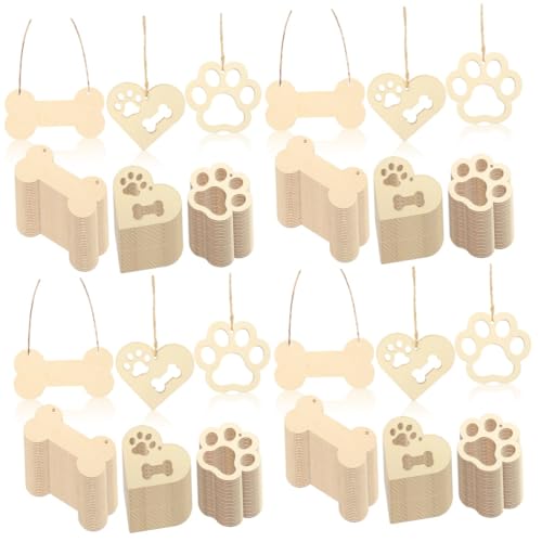 SHINEOFI 4 Sätze DIY kreative Hackschnitzel preisschild bastelset herbsdeko Pfotenabdruck-Ornament Dinge zu malen Aufkleber edelsteine Geschenketikett DIY-Etikett aus Holz Hanfseil von SHINEOFI