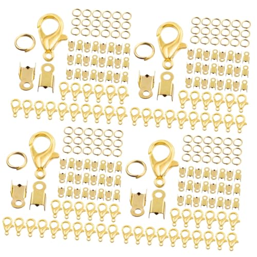 SHINEOFI 4 Sätze Diy Zubehör Reparaturset Für Halsketten Angelhaken-ohrdrähte Biegeringe Für Die Schmuckherstellung Diy Schmuckverschluss Sprungring Schmuck Perlenset Ring-kit Golden Eisen von SHINEOFI