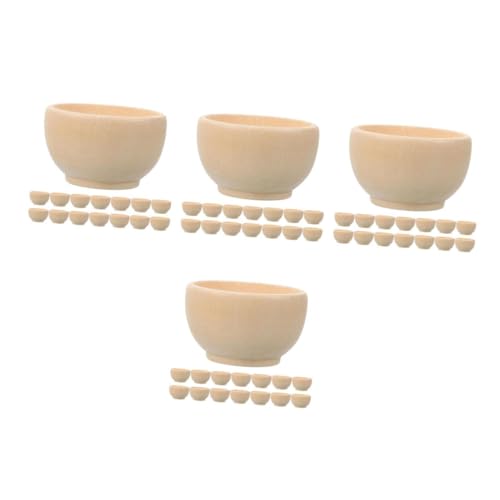 SHINEOFI 4 Sätze Kleine Holzschale Diy-ornament-kit Färbende Ornamente Schmuckherstellung Ornamente Malen Schmuck Selber Machen Diy-ornament-set Aus Holz Mini-schüsseln Beige 20 Stück * 4 von SHINEOFI