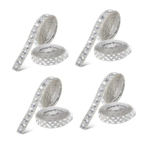 SHINEOFI 4 Sätze Strassband Streifen Trimmen Selbstklebende Strasssteine Bastelmaterial Rhinestone Dekoration Bling Aufkleber Strass Strassgürtel Für Hochzeitskleid Glas Silver 2 Rollen * 4 von SHINEOFI