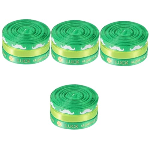 SHINEOFI 4 Sätze Verpackungsband Grünes Kleeblattband Grünes Band Schleife Bänder Ribbon Bandfeile St Patricks Day Band Geschenkband Zum Verpacken Von Geschenken Polyester 3 Rollen * 4 von SHINEOFI