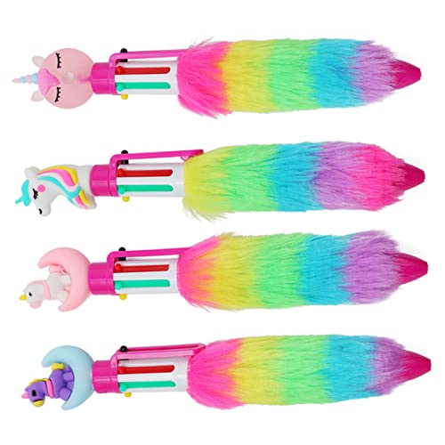 SHINEOFI 4 Stück Einhorn Kugelschreiber Kawaii-Stifte farbige Stifte süßer Stift schreibwaren flauschiger Stift Farbwechselstifte Mehrfarbenstift in einem flauschige Stifte Plastik von SHINEOFI