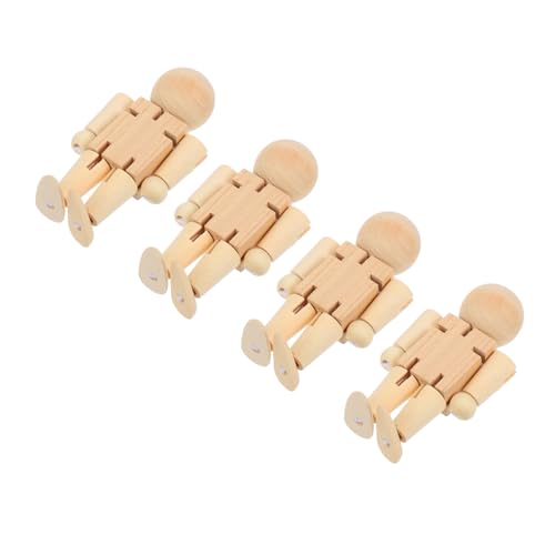 SHINEOFI 4 Stück Hölzerne Puppe holzspielzeug Nussknacker aus schlichtem Holz unbemalter Nussknacker-Soldat Holzsachen zum Bemalen posierende Figur Dekoratives Malspielzeug aus Holz Beige von SHINEOFI