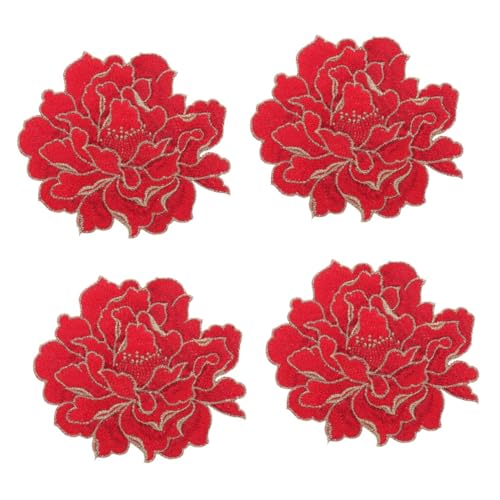 SHINEOFI 4 Stück Pfingstrosen-Stickpatch repair patch reparaturflicken aufbügel-flicken Pfingstrose nähen Reparaturaufkleber für Kleidung DIY-Patches DIY-Reparatur-Patches Polyester rot von SHINEOFI