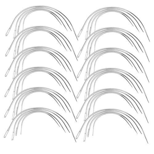 SHINEOFI 48 Stück großer Augengreifer gewebte Teppiche Polsterung aus gebogenen Nadeln einfache Serviettenringe Gebogene Nadeln Die Handnähnadel c-Typ-Nadeln Nadel mit großem Öhr Silver von SHINEOFI